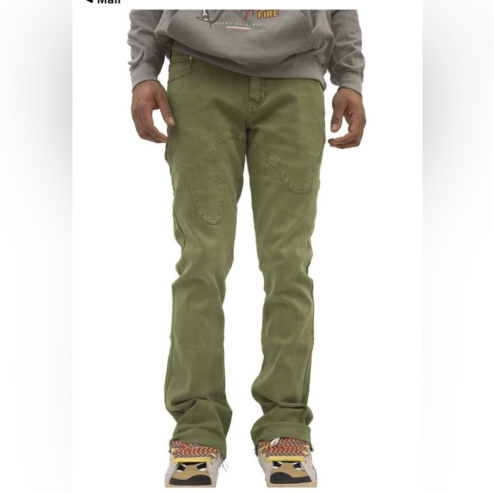 Sz Various Olive green denim solid stacks jeans