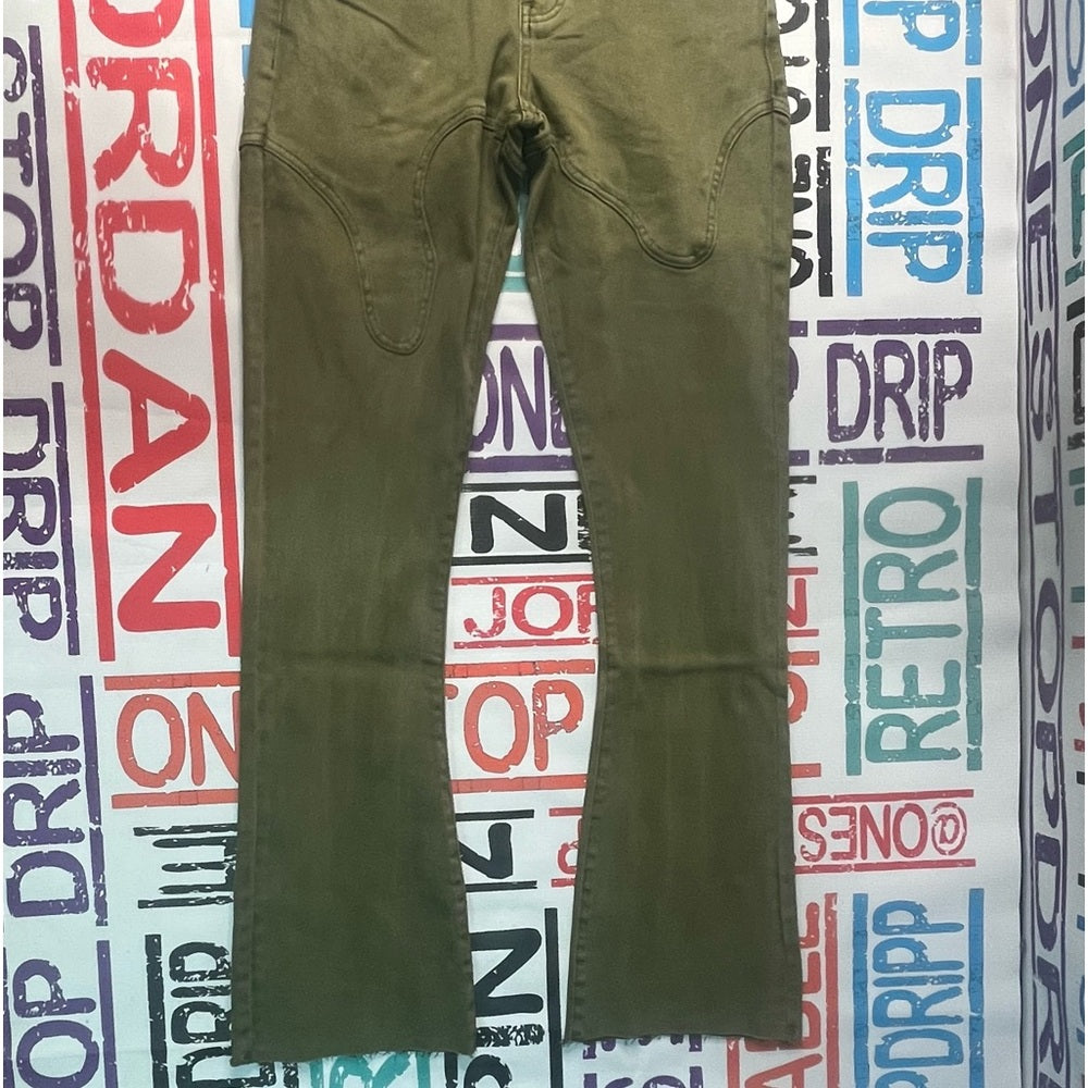 Sz Various Olive green denim solid stacks jeans