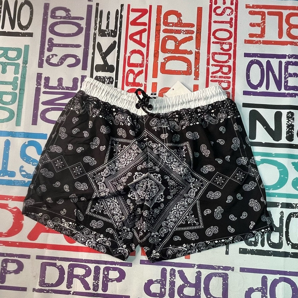 Black bandanna swim shorts Sz Various