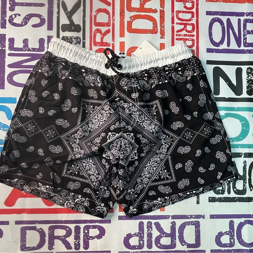 Black bandanna swim shorts Sz Various