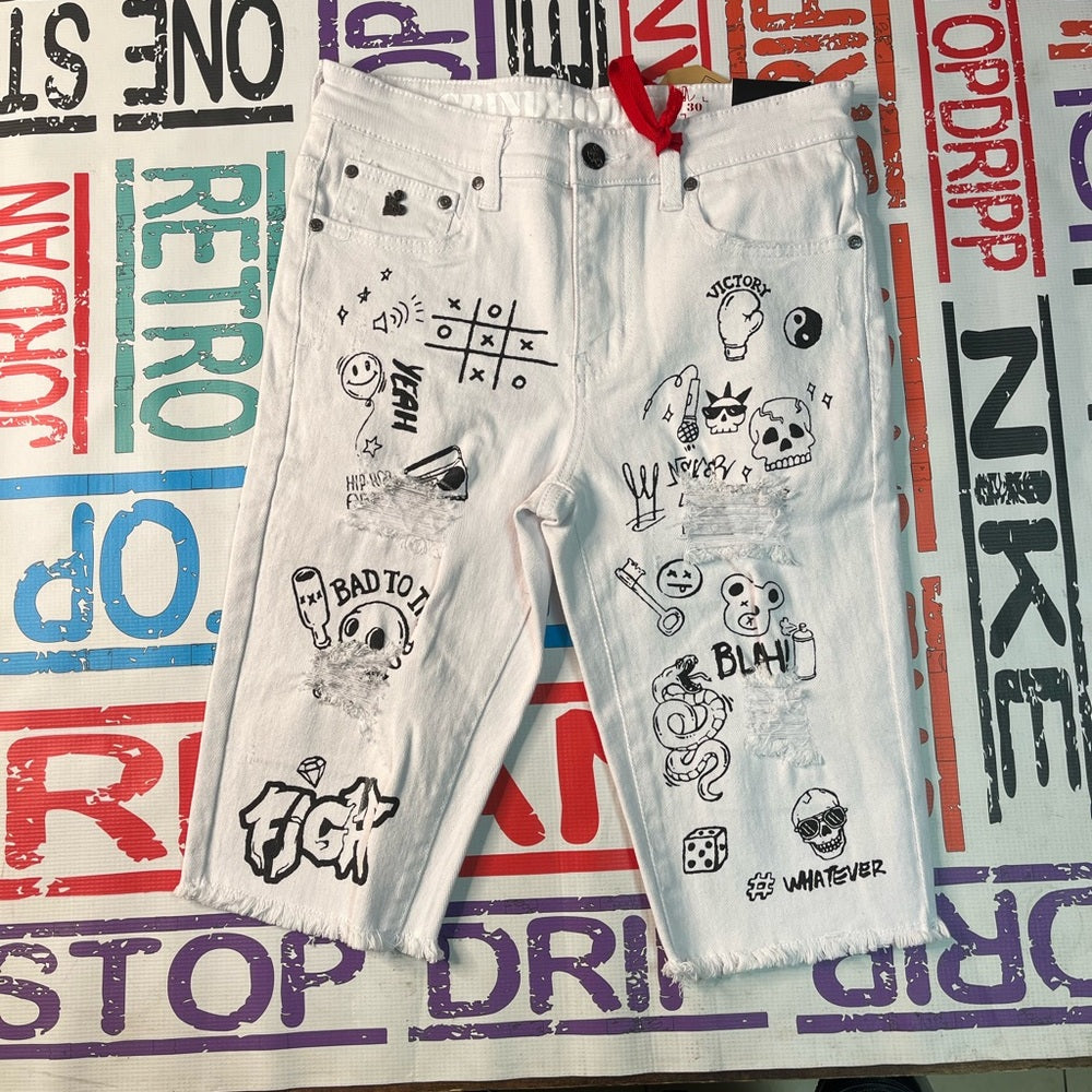 Sz Various white graphic denim shorts