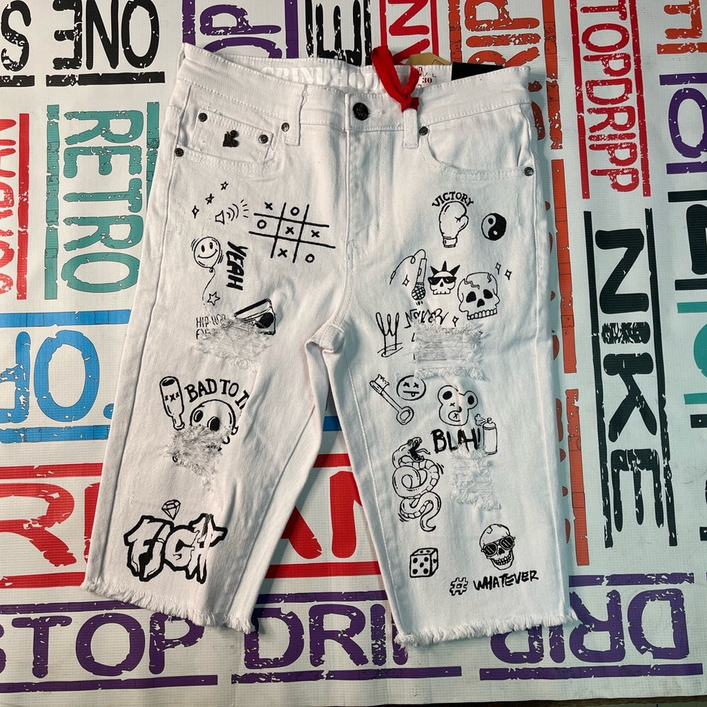 Sz Various white graphic denim shorts