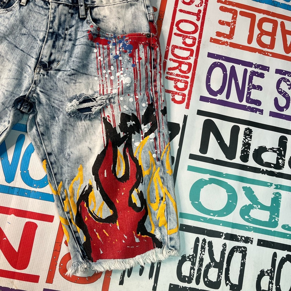 Sz Various graphic denim jean shorts