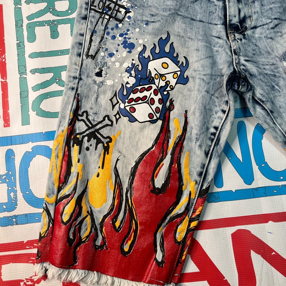 Sz Various graphic denim jean shorts