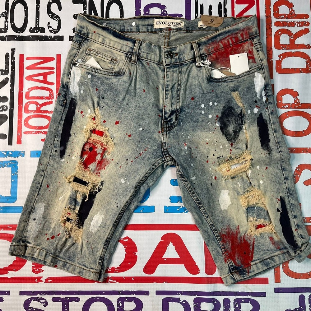 Sz Various paint splash evolution Jean shorts