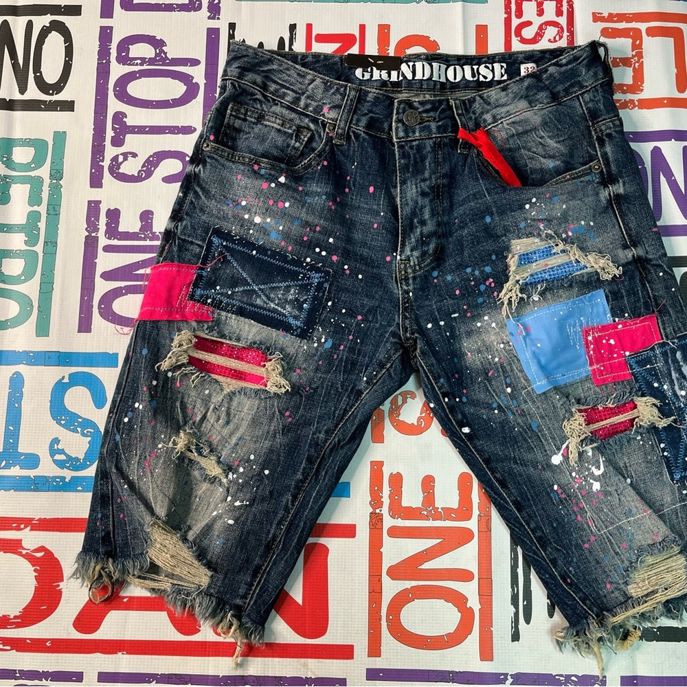 Sz 32 grid house jeans blue denim