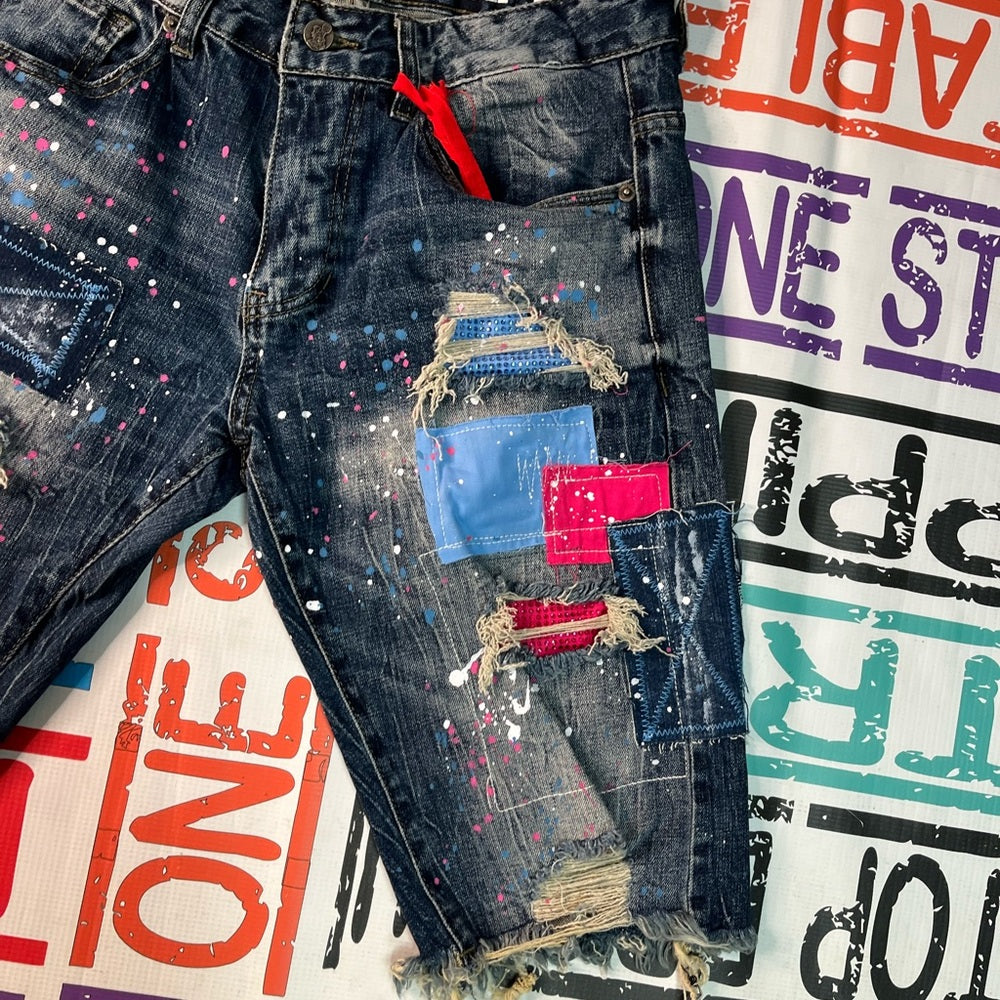 Sz 32 grid house jeans blue denim