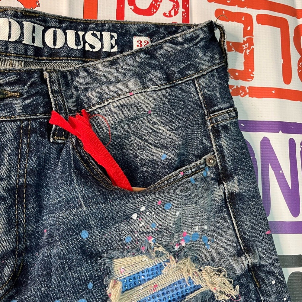 Sz 32 grid house jeans blue denim