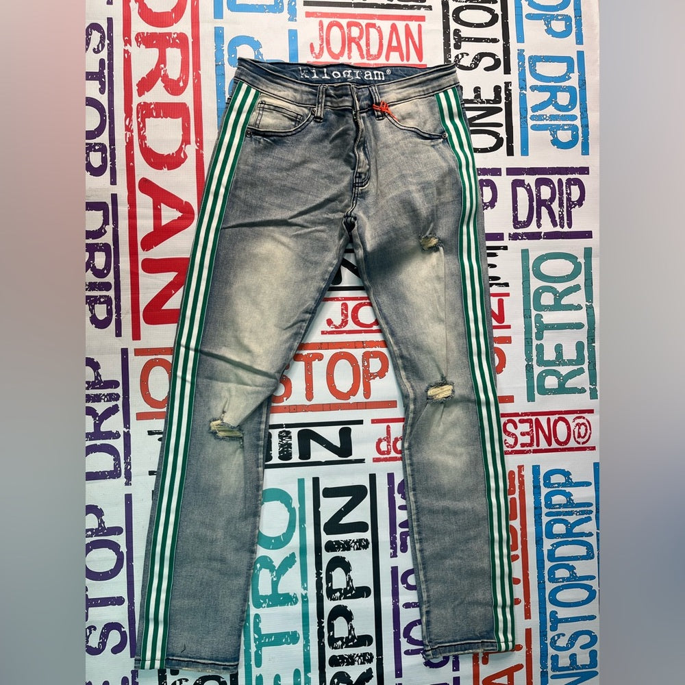 Sz 34 kilogram blue denim stripe jeans