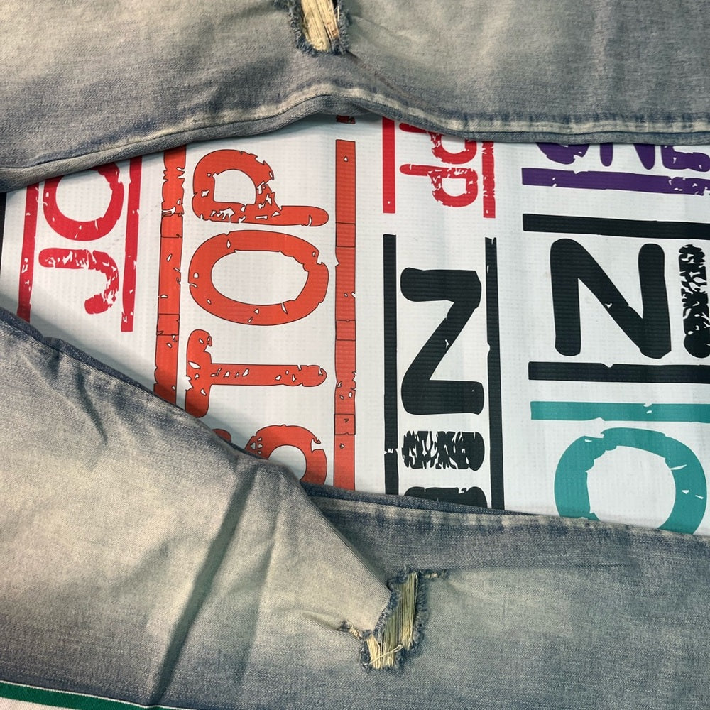 Sz 34 kilogram blue denim stripe jeans