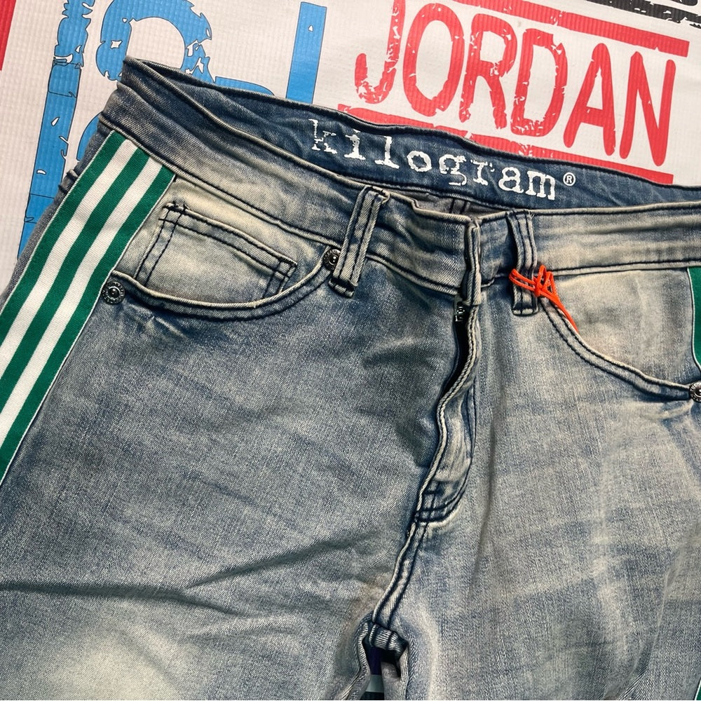 Sz 34 kilogram blue denim stripe jeans