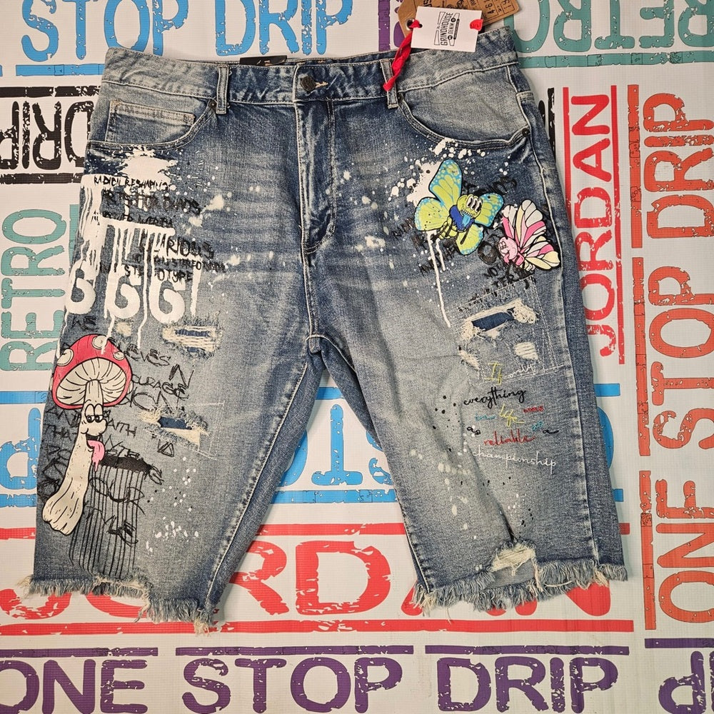 Sz Various Graphic denim jean shorts