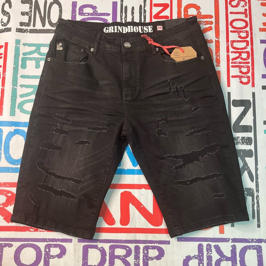 Sz 32 black denim jeans shorts grind house