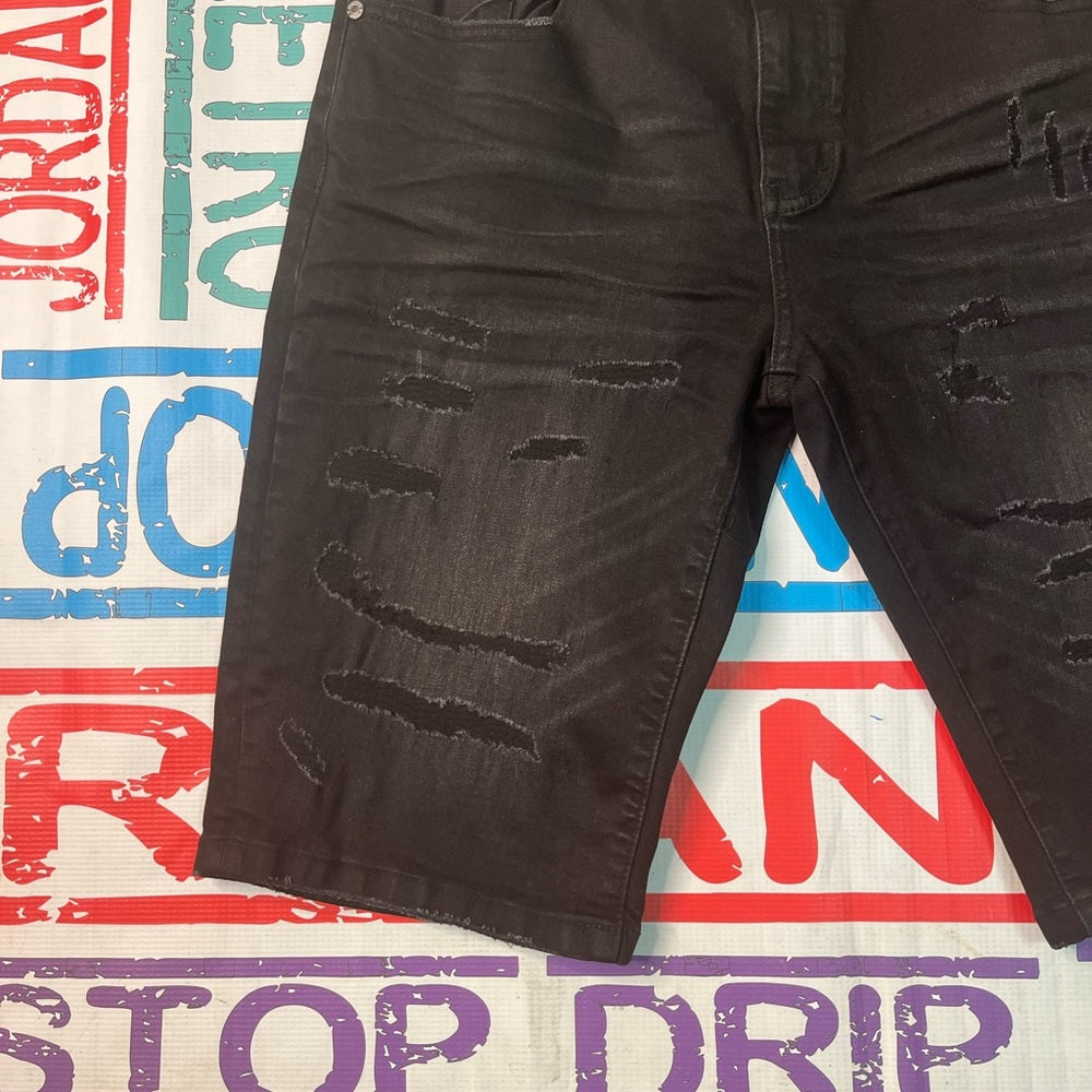 Sz 32 black denim jeans shorts grind house