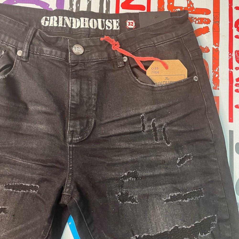 Sz 32 black denim jeans shorts grind house