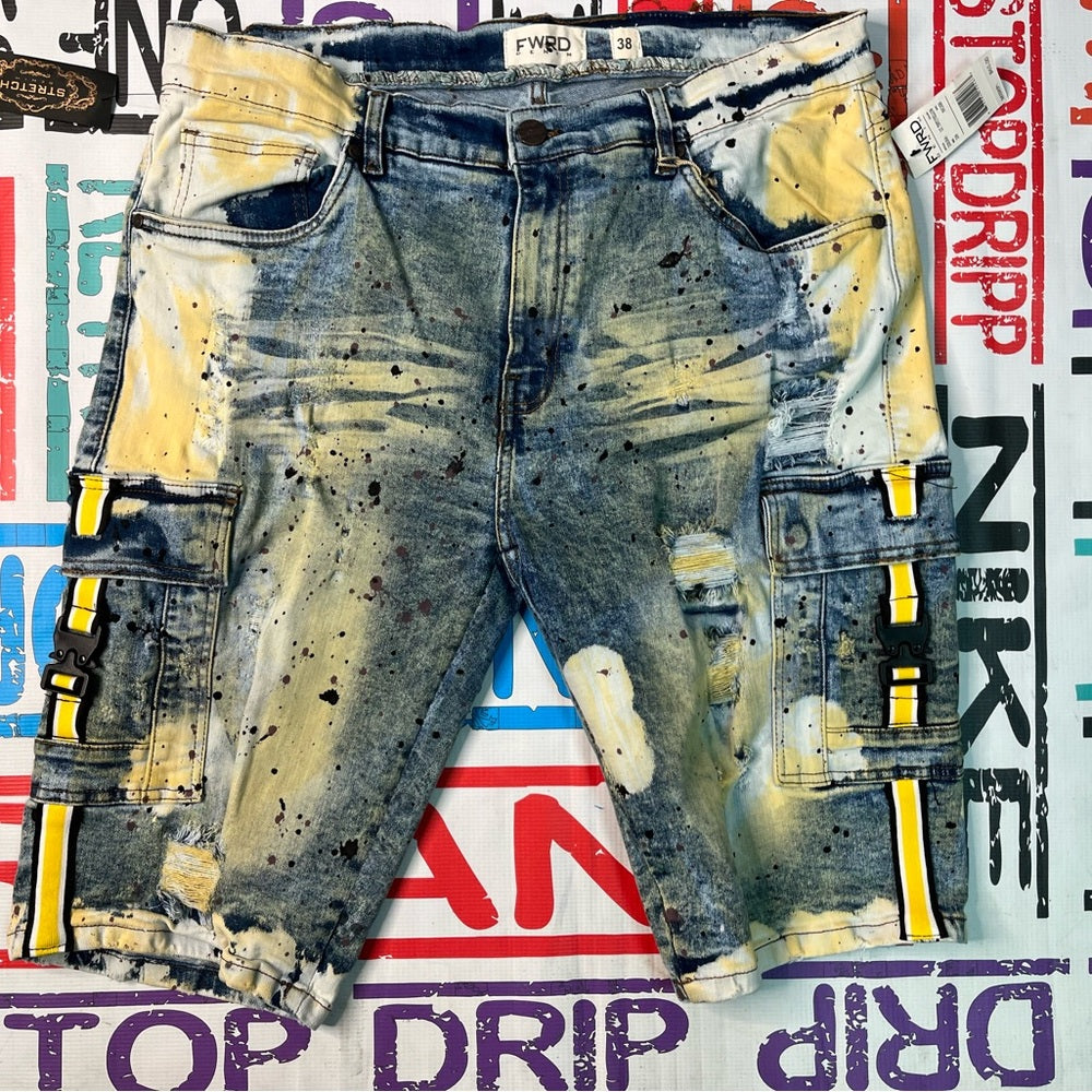 Sz 38 stripe denim pocket jean shorts