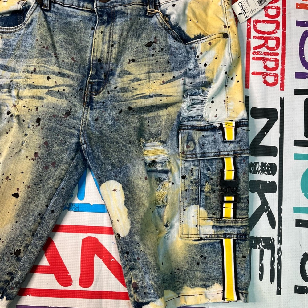 Sz 38 stripe denim pocket jean shorts