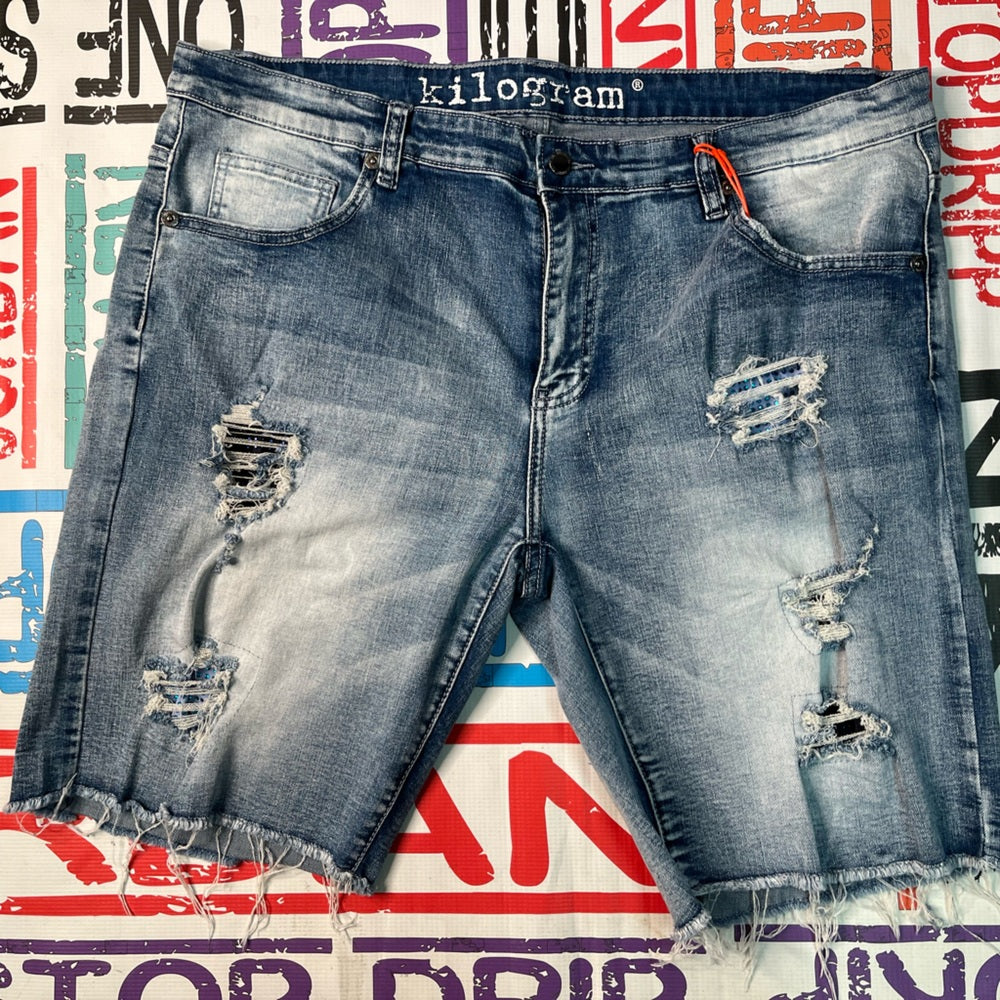 Sz 42 kilogram denim ripped blue jean shorts