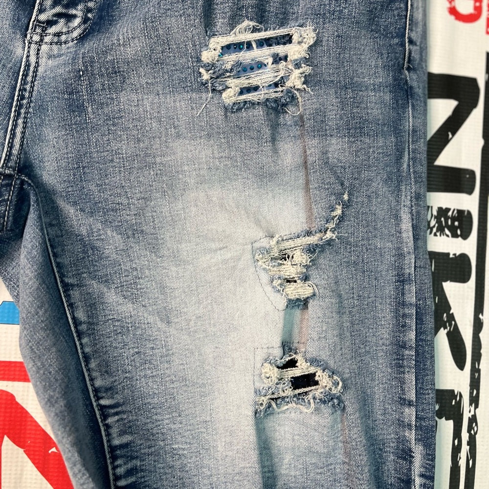 Sz 42 kilogram denim ripped blue jean shorts