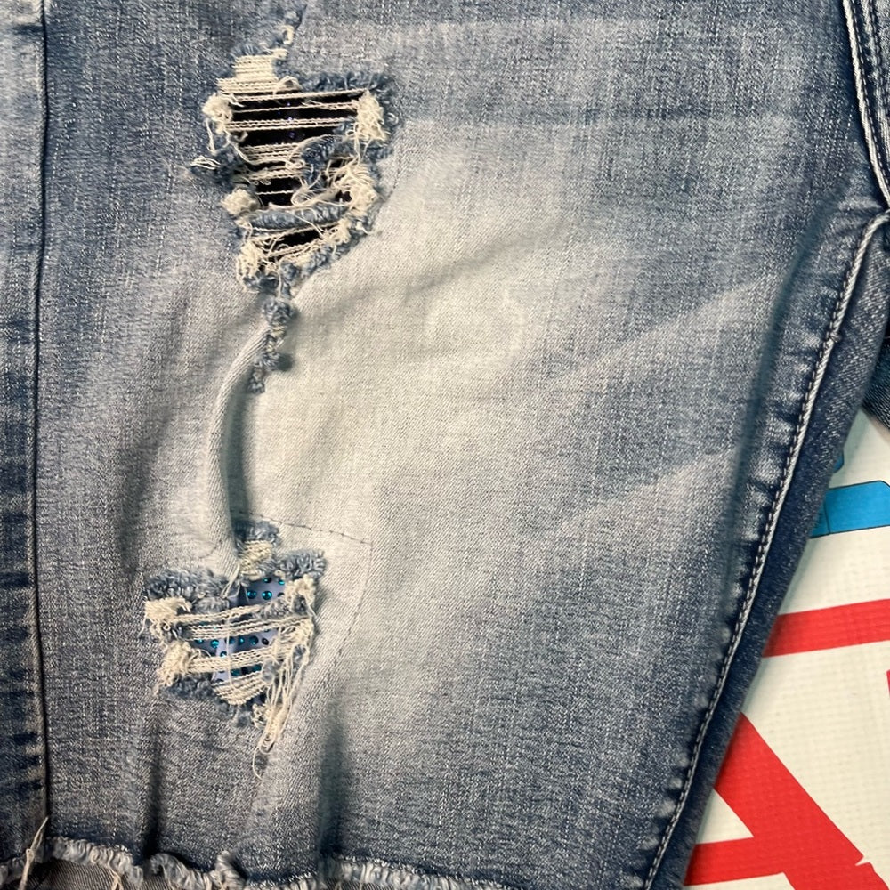 Sz 42 kilogram denim ripped blue jean shorts