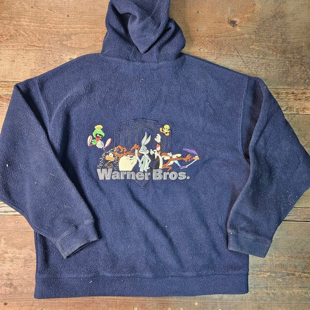 Warner Bros Looney Tunes Fleece Jacket Men’s Sz XL Navy Blue Full Zip