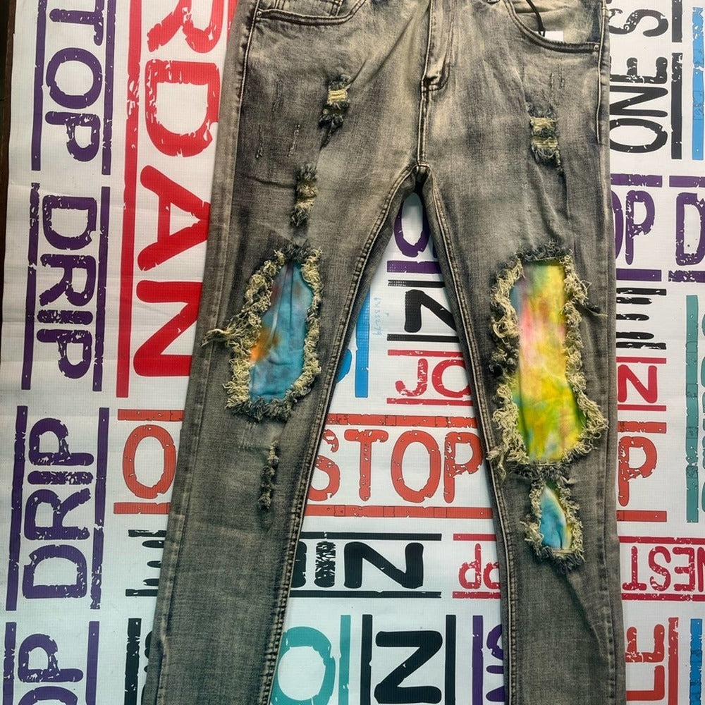 Sz 32 denim ripped patch jeans