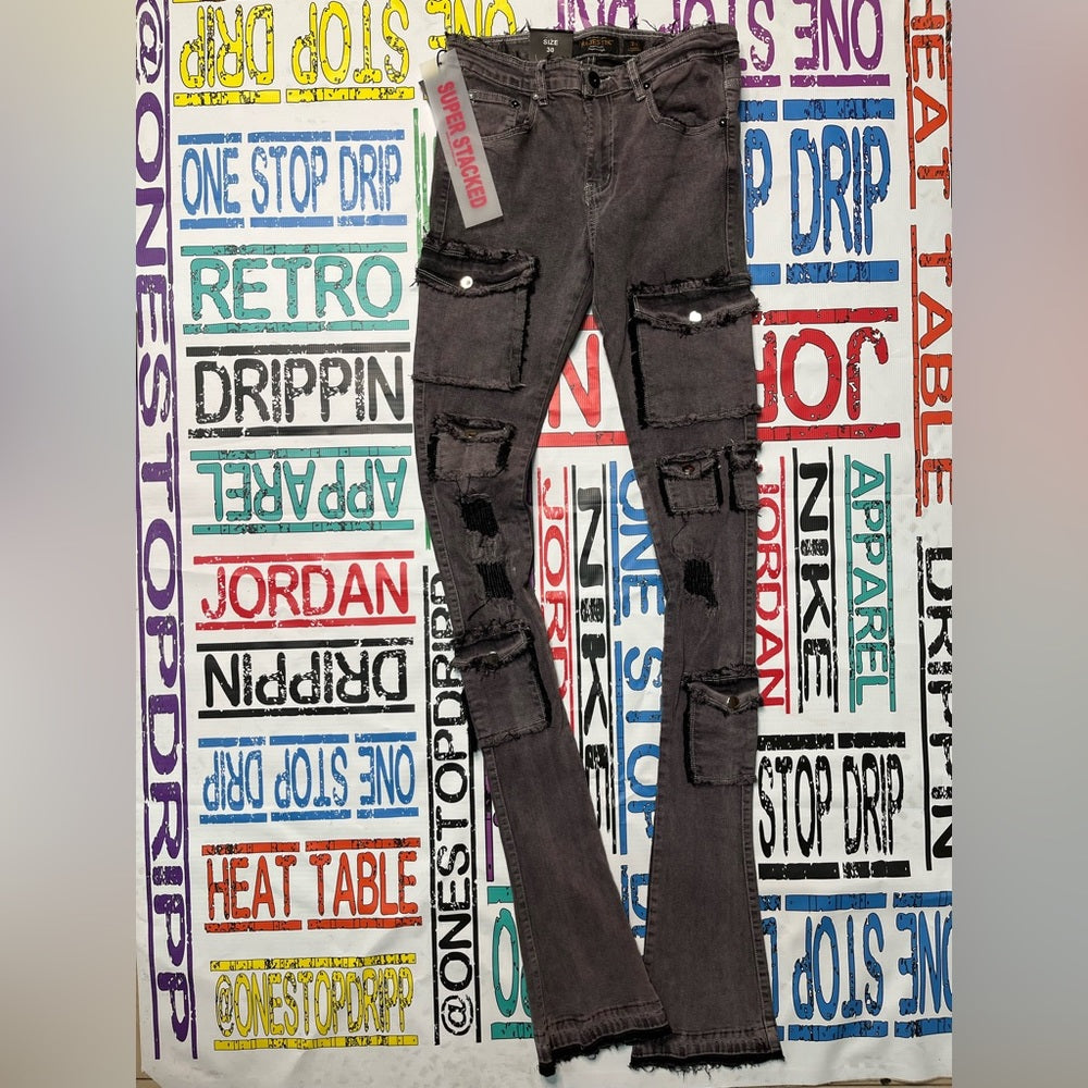 Acid gray denim super stacks skinny jeans Sz various