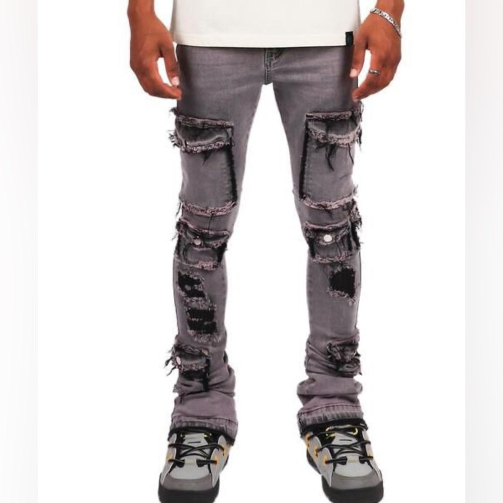 Acid gray denim super stacks skinny jeans Sz various