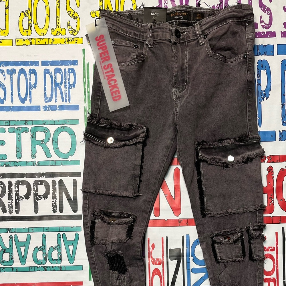 Acid gray denim super stacks skinny jeans Sz various
