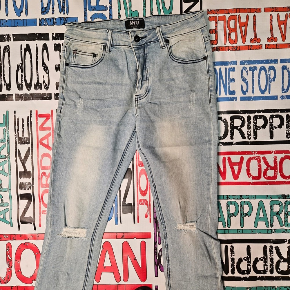 Sz Various Vintage light wash biker jeans black