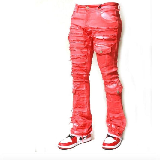 Sz Various cherry red flair ripped stack jeans