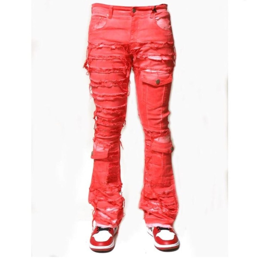 Sz Various cherry red flair ripped stack jeans