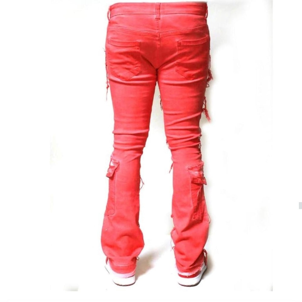 Sz Various cherry red flair ripped stack jeans