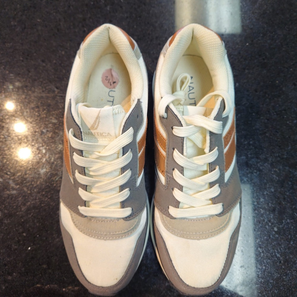 Sz 7.5 Men's Nautica Casual Sneakers Low-top Lace-up Fabric & Faux Leather Upper