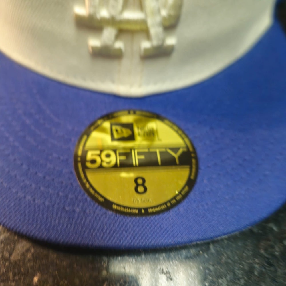 SZ 8 Los Angeles Dodgers New Era Tonal 2 Tone Blue/ Cream 59fifty Fitted Hat