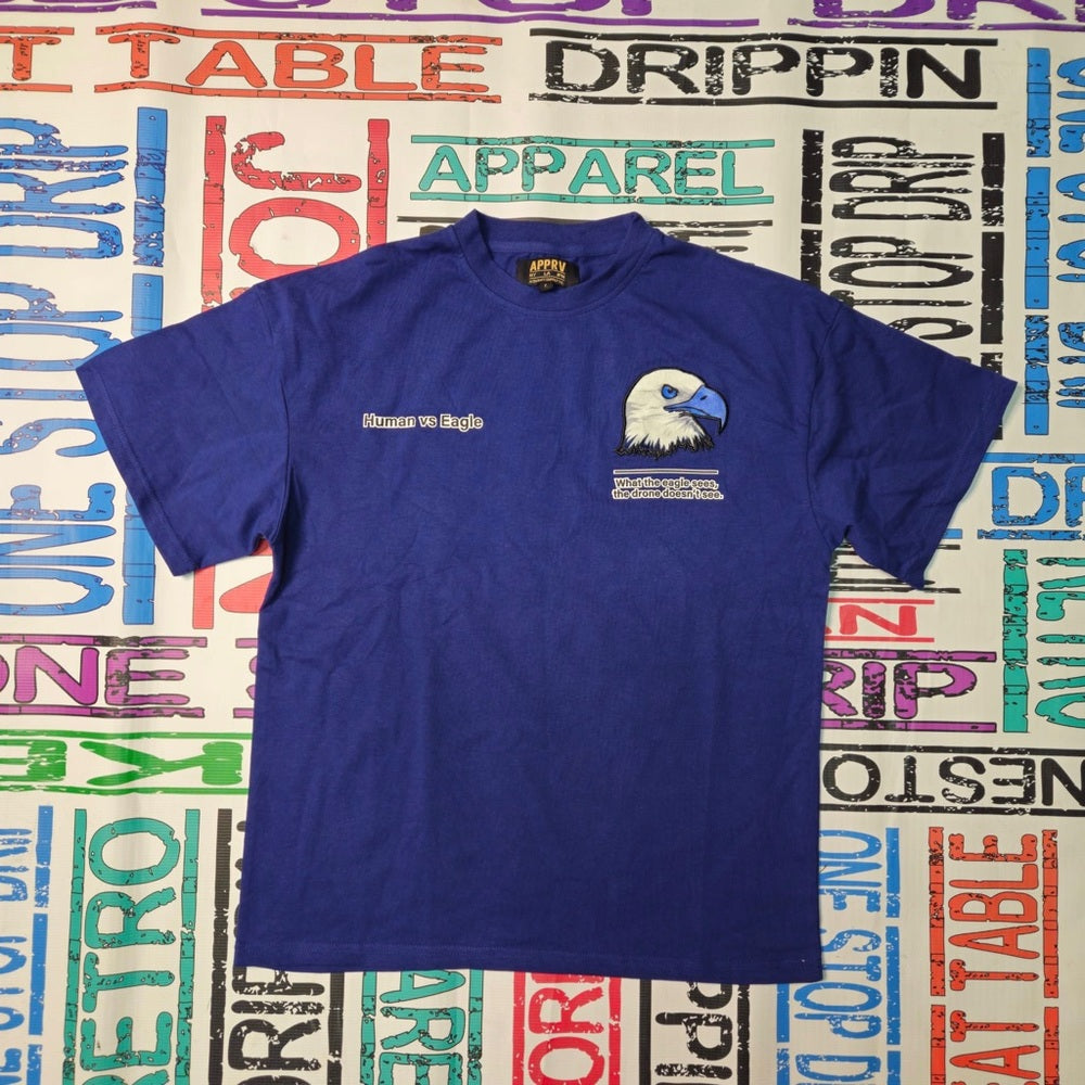 Human vs Eagle graphic tee blue