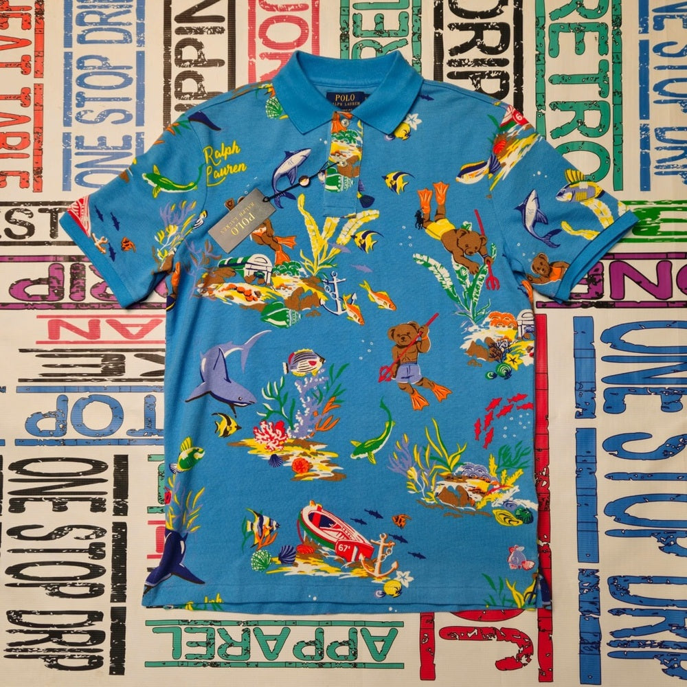 Polo Ralph Lauren Bear Cotton Mesh Short Sleeve Polo Shirt sz. Small