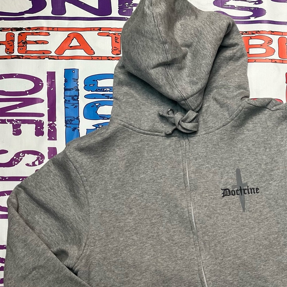 Doctrine logo hoodie Sz various gray superior quality