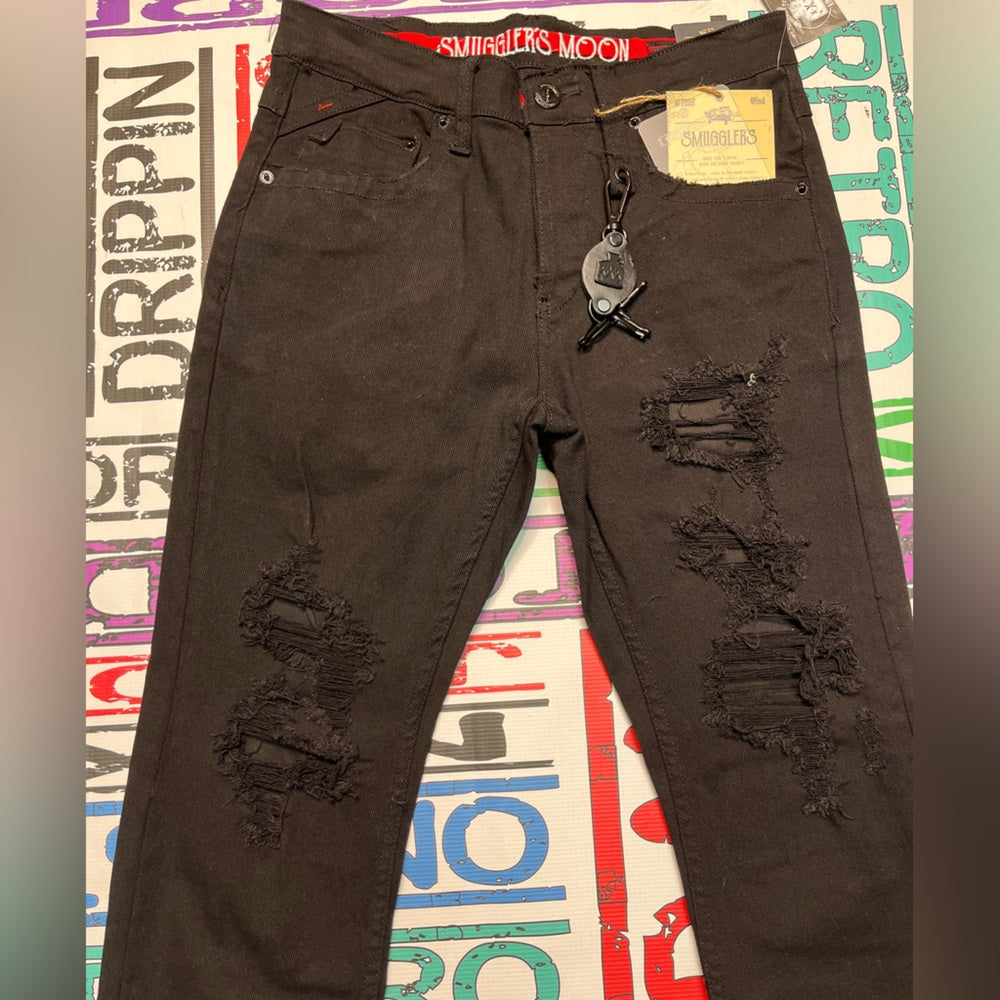 Black smugglers moon ripped denim Sz various