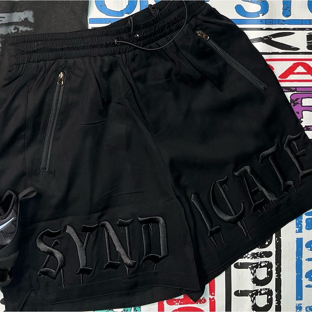 Syndicate embroidered jet black shorts sz various