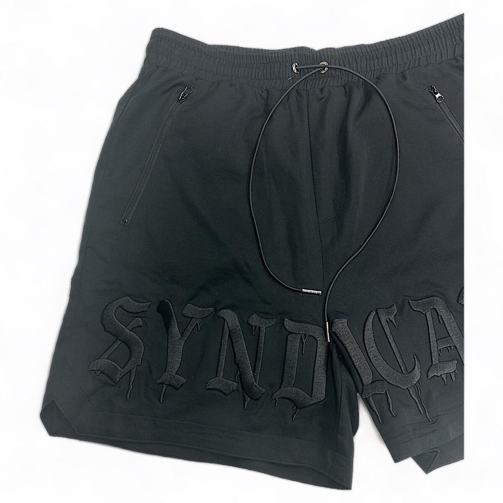 Syndicate embroidered jet black shorts sz various