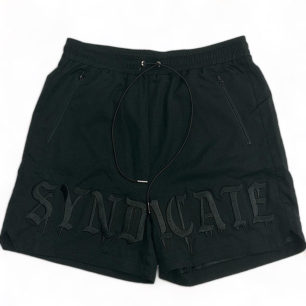 Syndicate embroidered jet black shorts sz various