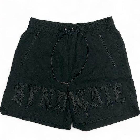 Syndicate embroidered jet black shorts sz various