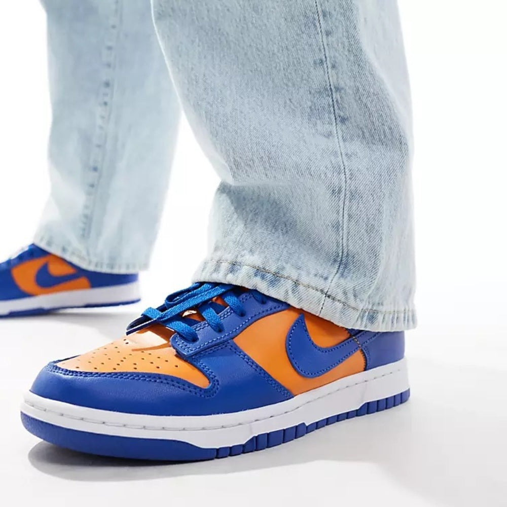 Sz 9.5 Nike Dunk Low Retro sneakers in blue and orange