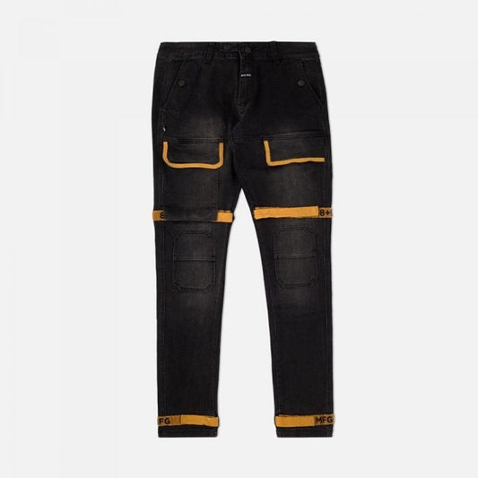 Strapped Up Slim Utility Jeans Denim Gold Straps