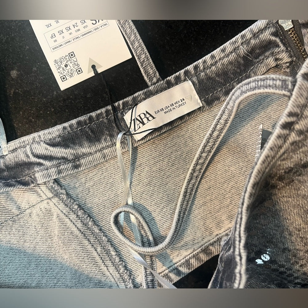 ZARA TRF SEQUINNED FOIL DENIM CROP TOP | ZARA CROP TOP sz X small