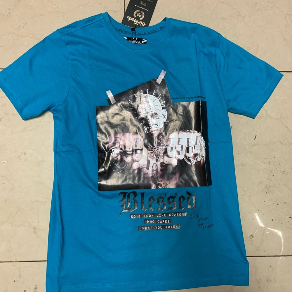 Blessed graphic tee Sz medium blue
