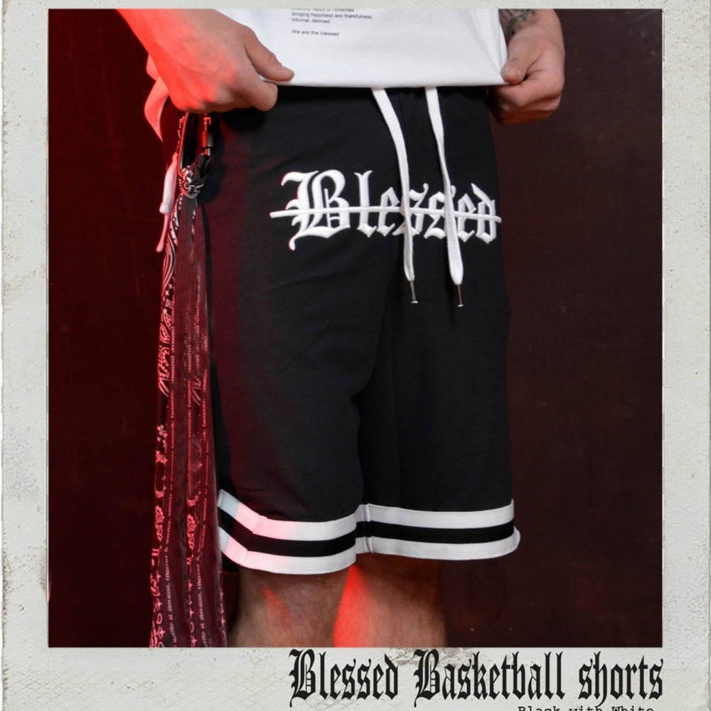 Blessed graphic athletic shorts black Sz various