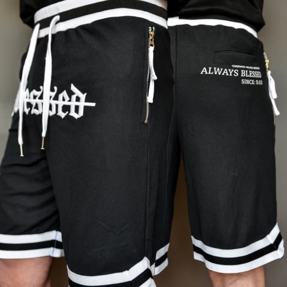 Blessed graphic athletic shorts black Sz various