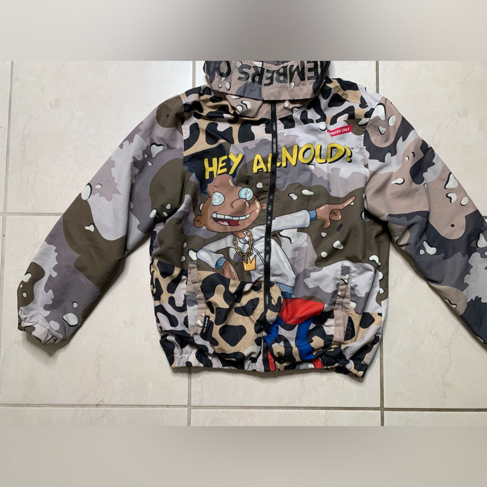 MEMBERS ONLY X Nickelodeon “Hey Arnold” large Camo Hooded Jacket Windbreaker Zip